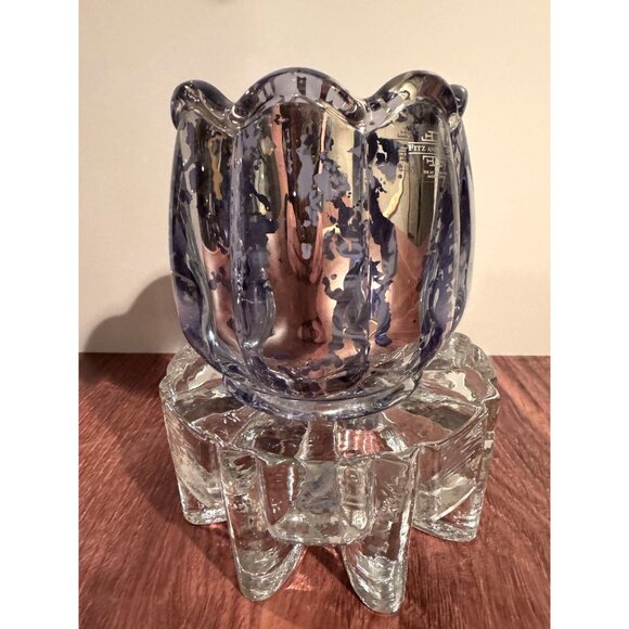 Fitz and Floyd Glass Candle Holder Periwinkle Fleck Small Votive Tea Light Decor - Picture 1 of 8